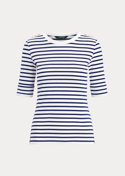 Top Ralph Lauren Striped Elbow-Sleeve Mulher 37861-UBFN